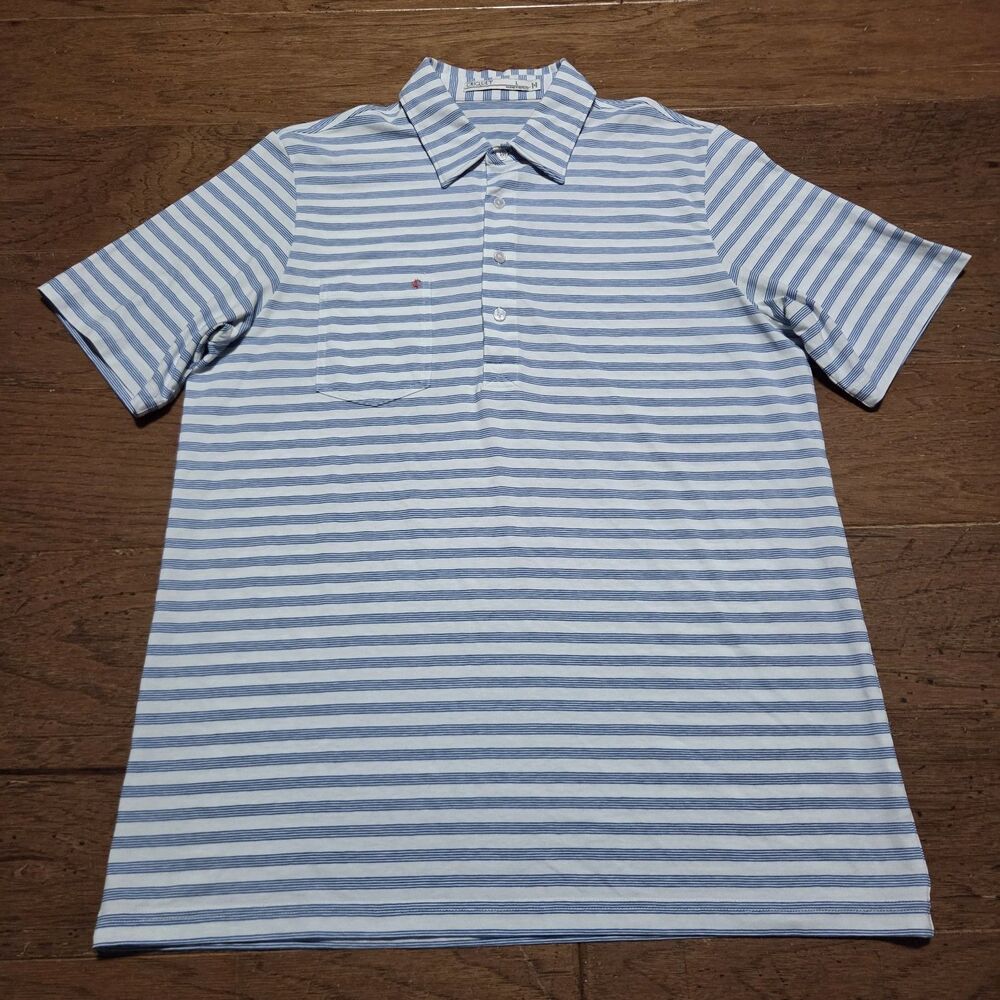 Criquet Mens L Players Golf Polo Shirt Blue Striped Pima Cotton Stretch